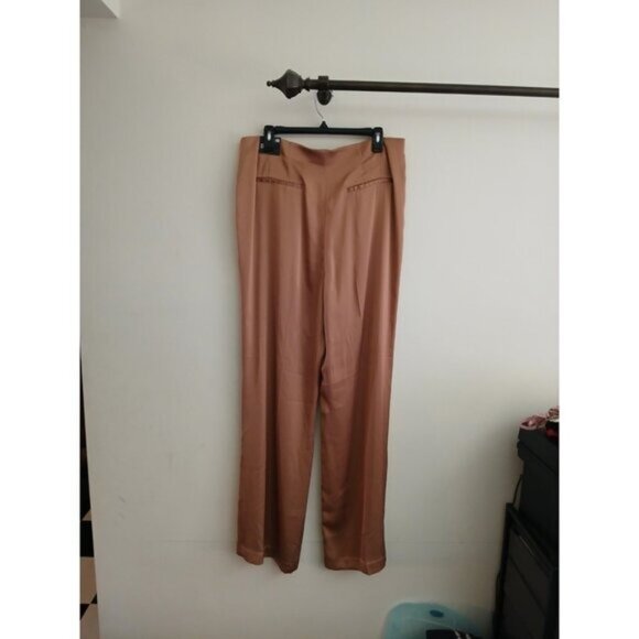 Express 14R Satin Wide Leg High Rise Brown Pants Luxe Glam Evening Trousers - Picture 6 of 9